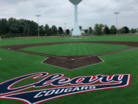 View of water tower behind Cleary Cougars baseball diamond