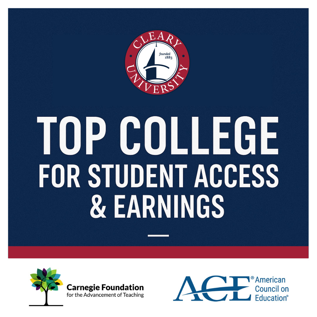 graphic that says Cleary University is a Top College for Student Access & Earnings